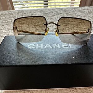 Authentic Chanel Rimless Sunnies with CC rhinestones in light gold